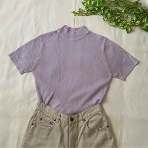 Knit Ribbed Mockneck Short Sleeve Top